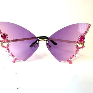 Butterfly Rimless fashion sunglasses crystal stones Designers women